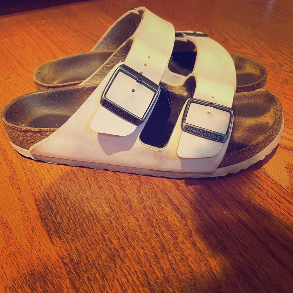 White Birkenstock sandals